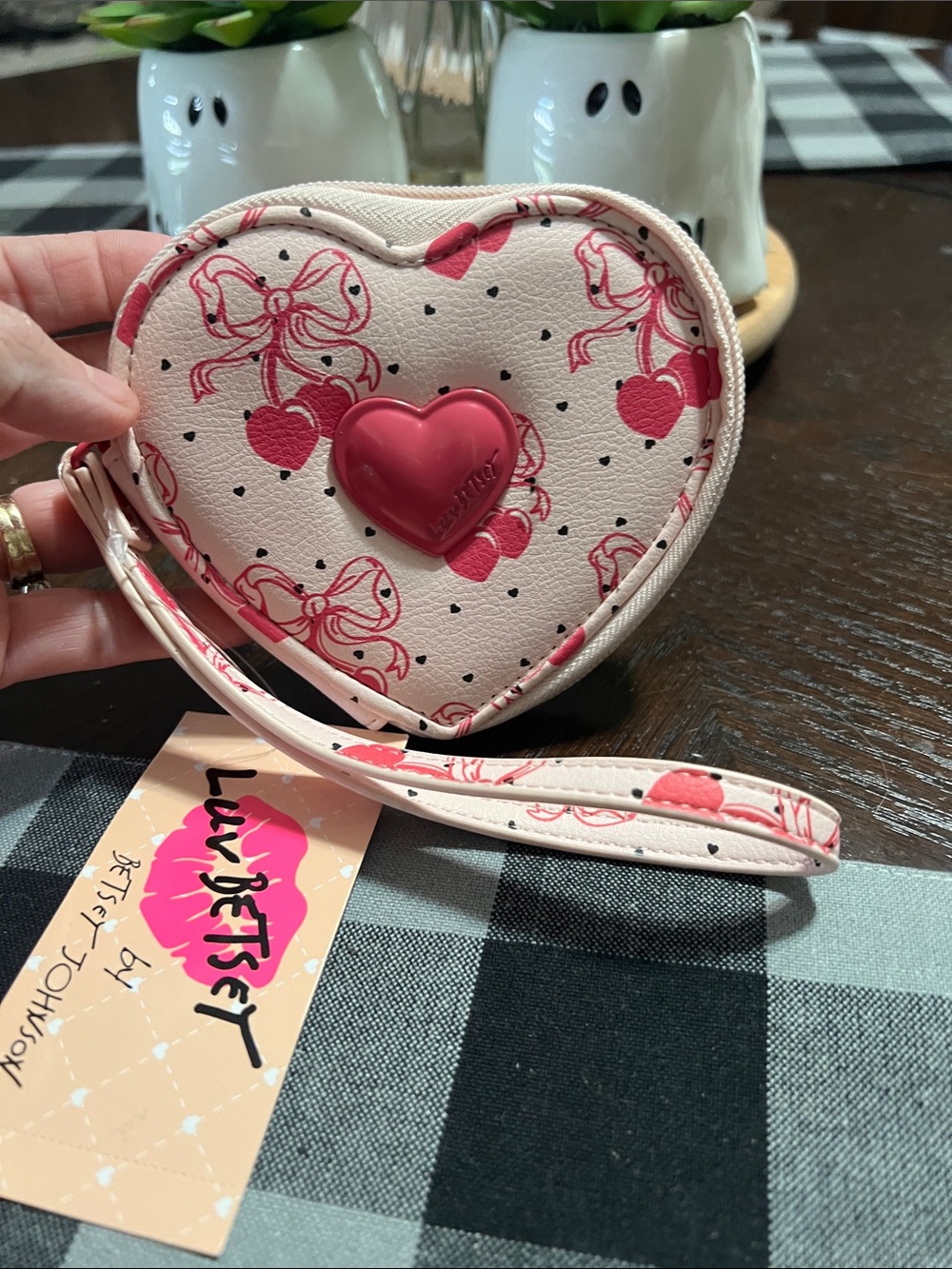 New Luv Betsey Heart Wristlet Card & Key Holder - Pink Cream